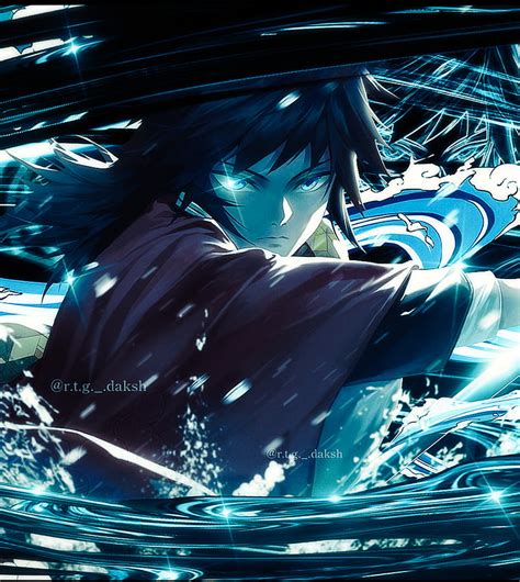 Giyu Tomioka, electric blue, art, c4d, demon slayer, water hashira, kimetsu no yaiba, HD phone ...