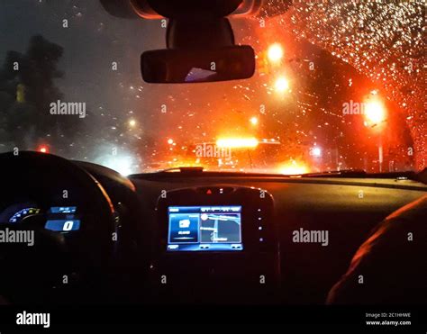 Inside Car Traffic Night Scene Stock Photo - Alamy