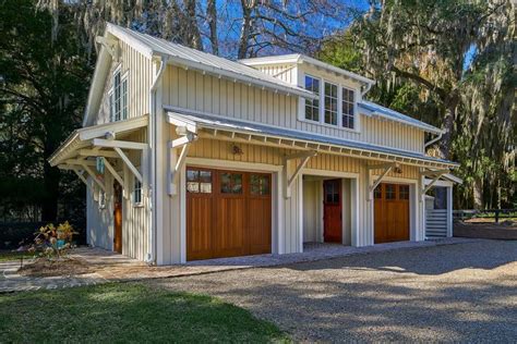 Metal Garage with Apartment with Farmhouse Garage Also Board and Batten Gravel Driveway May ...