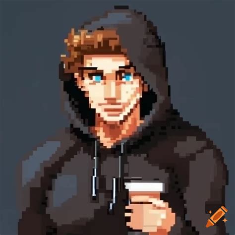 8 bit style man in black hoody holding coffee on Craiyon