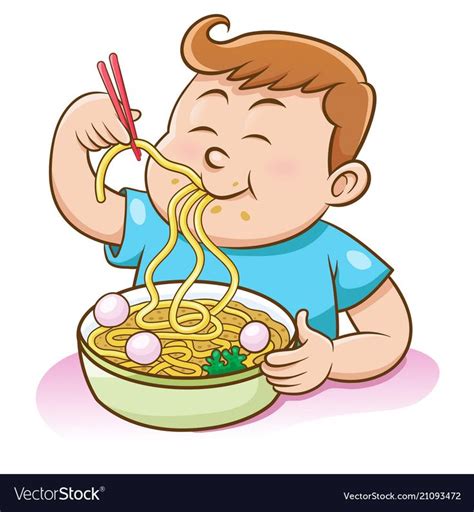 Children boy eating noodles with chopsticks vector image on VectorStock ...