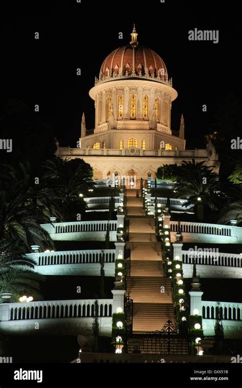 A night view of the Bahai Gardens in Haifa Israel Stock Photo - Alamy