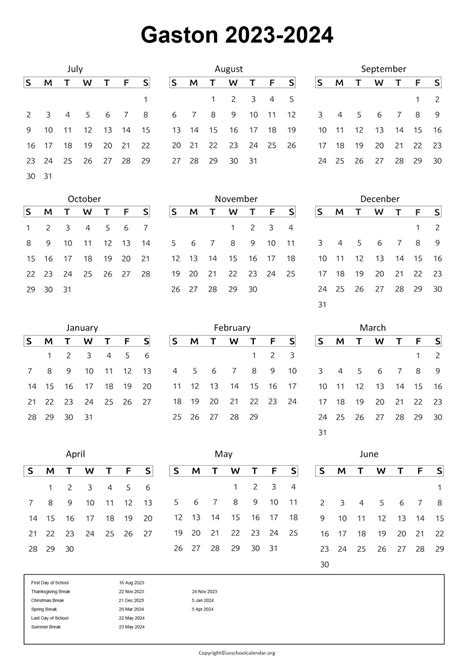 Gaston County School Calendar with Holidays 2023-2024