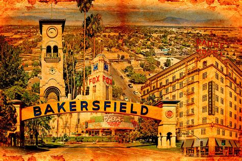 Historical buildings of Bakersfield, California, blended on old paper Digital Art by Nicko ...