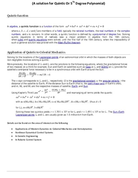 (PDF) A solution for Quintic Or 5 Th Degree Polynomial) Quintic function