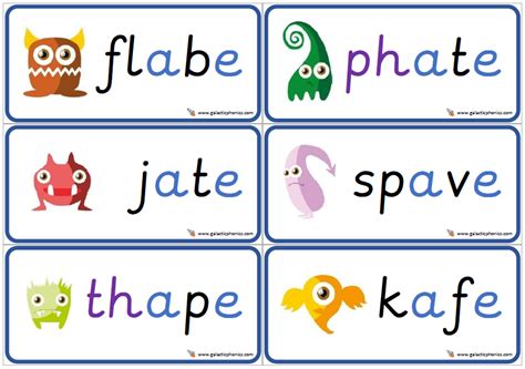 Free set of 6 cards showing a-e (split digraph) alien words (nonsense words). Great for ...