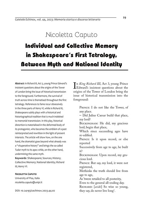 (PDF) Individual and Collective Memory in Shakespeare’s First Tetralogy ...