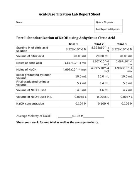 Acid Base Titration Lab Report - ParkermcyRandolph