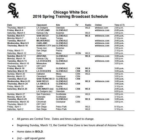 White Sox release spring broadcast schedule; CSN to air nine games