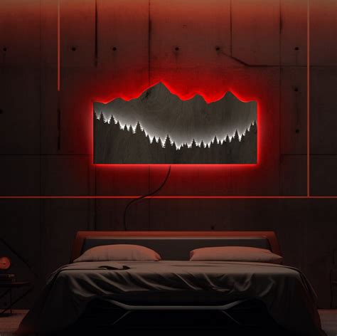 Mountain Light up Wall Art, Mountain Wood Wall Art Led, Mountain Neon Sign, Mountain Night Light ...