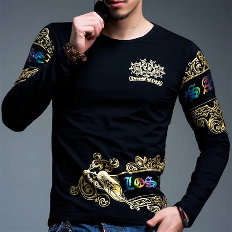 mens t shirts fashion 2016 spring Gold foil printing cotton men t shirt ...