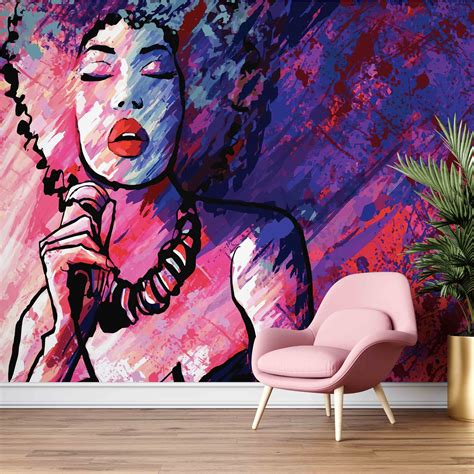 Singer Wall Decor, Custom Wallpaper, Wallpaper Wall Art, Woman Singer Painting, Bright Wallpaper ...