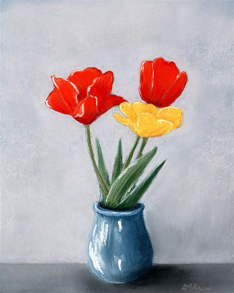 Three Flowers in a Vase Painting by Anastasiya Malakhova - Pixels