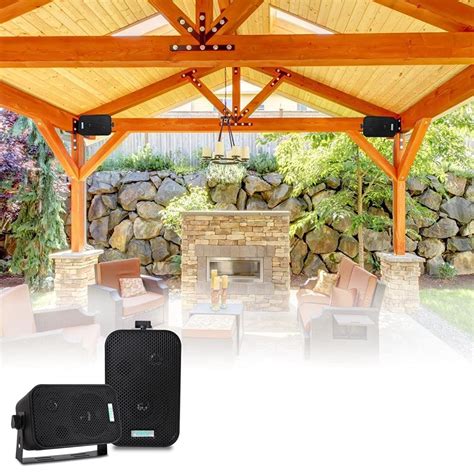 dual waterproof outdoor speaker system - 3.5 inch pair of weatherproof wall / ceiling mounted ...