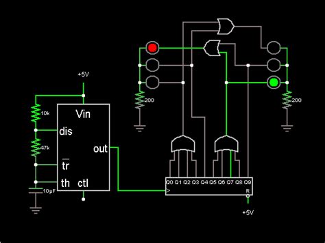 A simple light circuit that uses a decade counter to drive two traffic lights. | Circuit ...