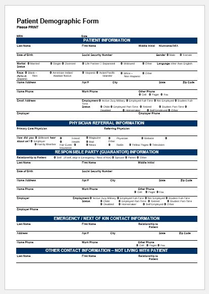 Sample Patient Demographic Form