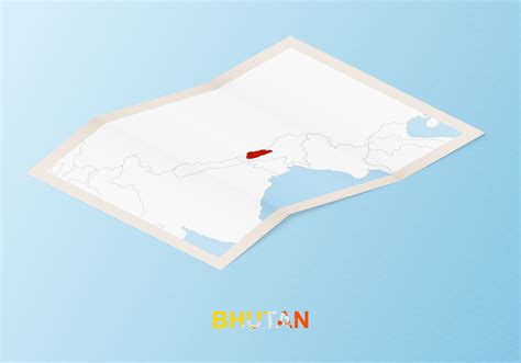 Folded paper map of Bhutan with neighboring countries in isometric ...