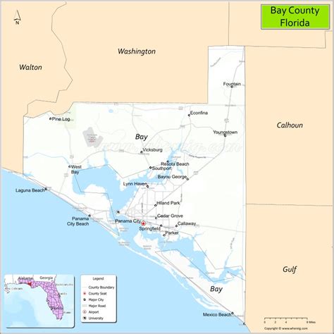 Bay County Map, Florida, USA | Check Major Cities & Towns, County Facts & Location