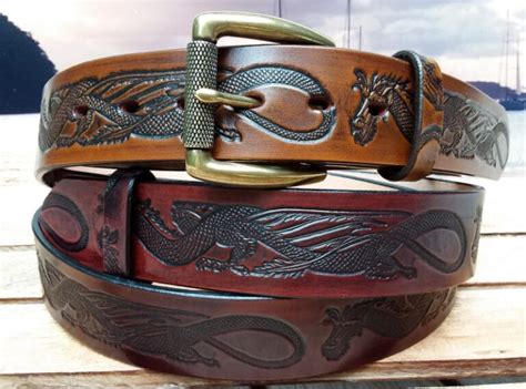 Dragon Embossed Leather Belt - Cellar Leather