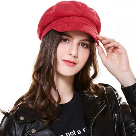 CAP SHOP Baret Corduroy Winter Octagonal Hats For Women Newsboy Cap ...