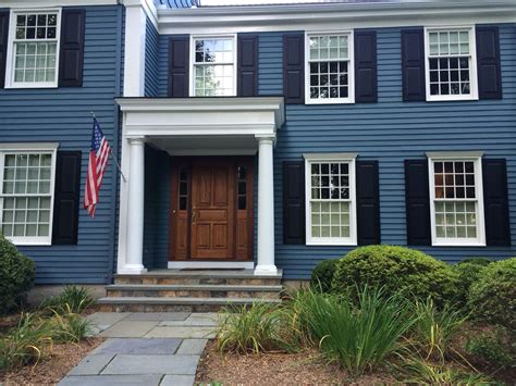 Blue House Black Shutters Black Door