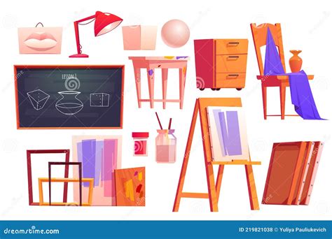 Art Classroom Furniture, Artist Studio Set Stock Vector - Illustration of room, work: 219821038