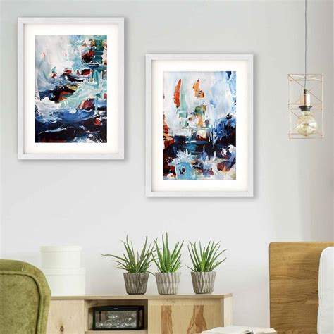 Framed Wall Art Set Of 2 - Set Of Two Prints Large Blue Abstract Framed ...