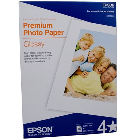 Epson S041288 Genuine Premium Glossy Photo Paper 255gsm A3 - 20 sheets ...