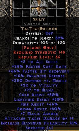 Spirit Vortex Shield - 45 Res - 25-29% FCR - Diablo 2 Resurrected - Buy ...