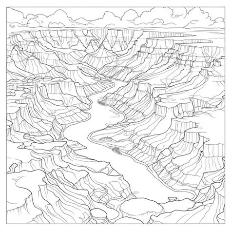 Premium AI Image | A coloring page of a grand canyon with a river ...