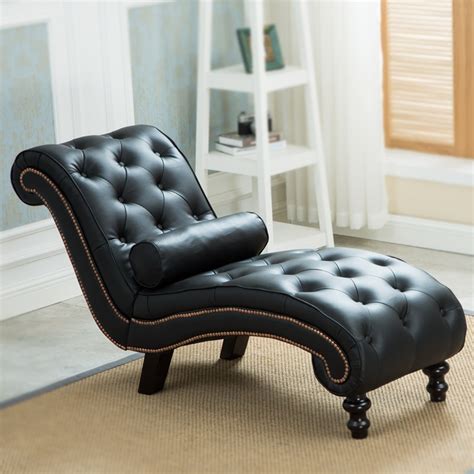Classic Leather Chaise Lounge Sofa With Pillow Living Room Furniture ...