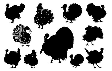 Turkey Black Silhouette, set of black turkey vector, turkey ...