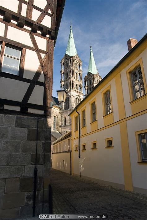 Photo of Alley with view of cathedral. Cathedral, Bamberg, Bavaria, Germany