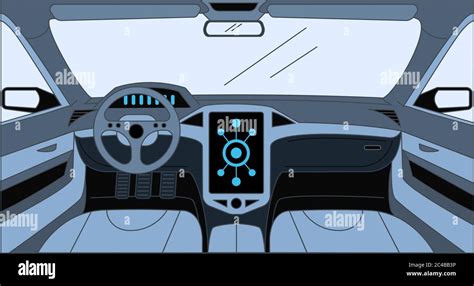 Car interior vector cartoon outline illustration. Driver view with big ...