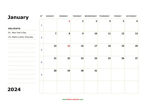 Free Download Printable Calendar 2024, large box, holidays listed ...