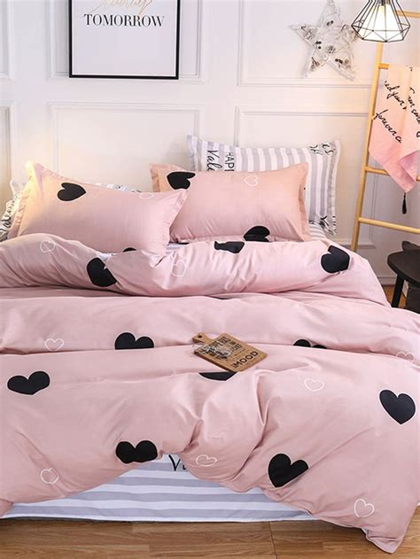 Heart Print Sheet Set -SheIn(Sheinside) | Bed linen sets, Bedding sets ...