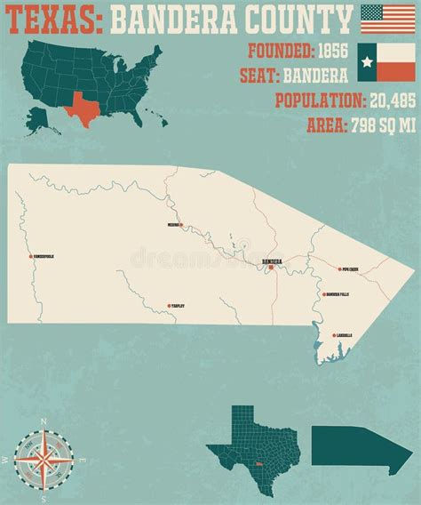 Map of Bandera County in Texas Stock Vector - Illustration of geography ...