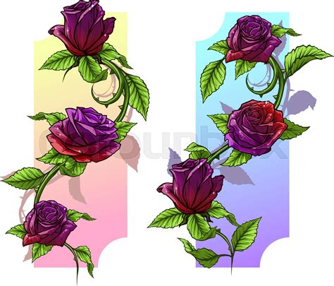 Graphic detailed cartoon roses with stem set | Stock vector | Colourbox