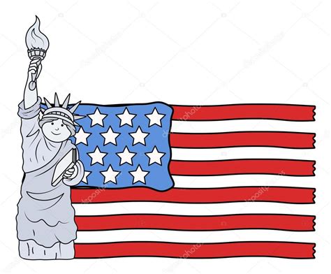 Bandera de Estados Unidos con la estatua de la libertad - 4 de julio vector illustration ...