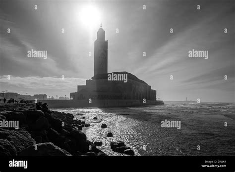 View of the majestic mosque Hassan 2 in Casablanca Morocco in black and white Stock Photo - Alamy