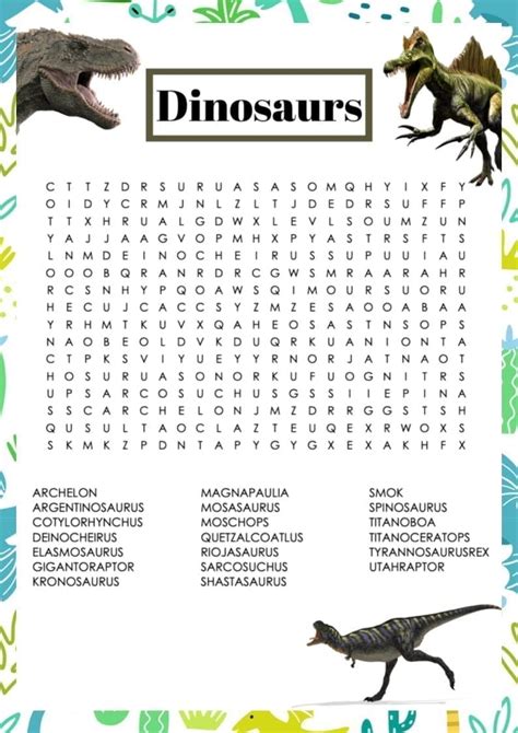 Free Printable Dinosaur Word Search Activity