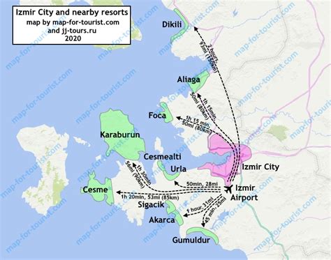 Map of Izmir City and nearby resorts