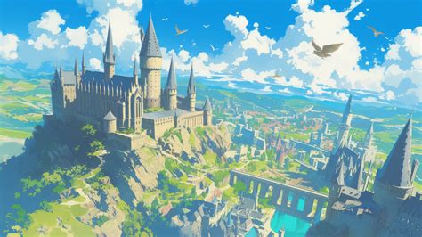 4k HD Wallpaper: Ghibli-Inspired Hogwarts from Above