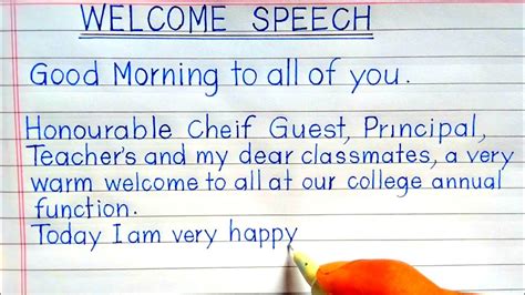 Welcome Speech for Chief Guest | in print handwriting | how to write ...