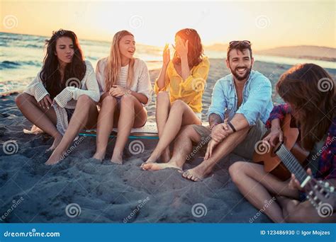 Party on Beach- Young Friends Enjoyment Together at the Beach Stock Photo - Image of relaxing ...