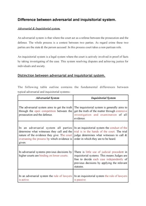 Difference between adversarial and inquisitorial system - Adversarial & Inquisitorial system. An ...