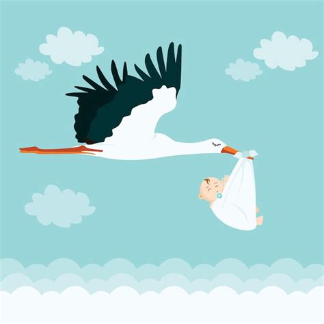 Premium Vector | Stork with cute baby