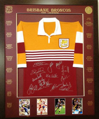 BRISBANE BRONCOS LEGENDS FRAMED JERSEY PHOTO PROOF AVAILABLE OF SIGNING | Soccer Signings Australia