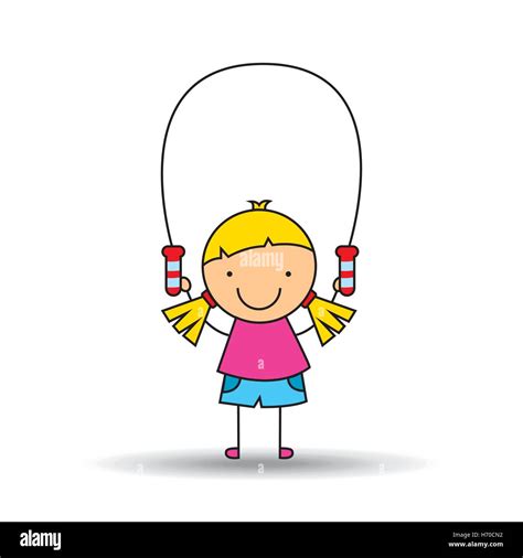 girl happy cartoon jump rope vector illustration eps 10 Stock Vector Image & Art - Alamy