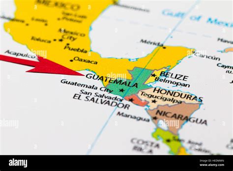 Red arrow pointing Guatemala on the map of south (central) America ...